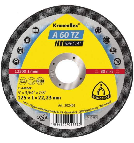 Klingspor A 60 TZ Trennscheiben 125 x 1 x 22,23 mm gekröpft